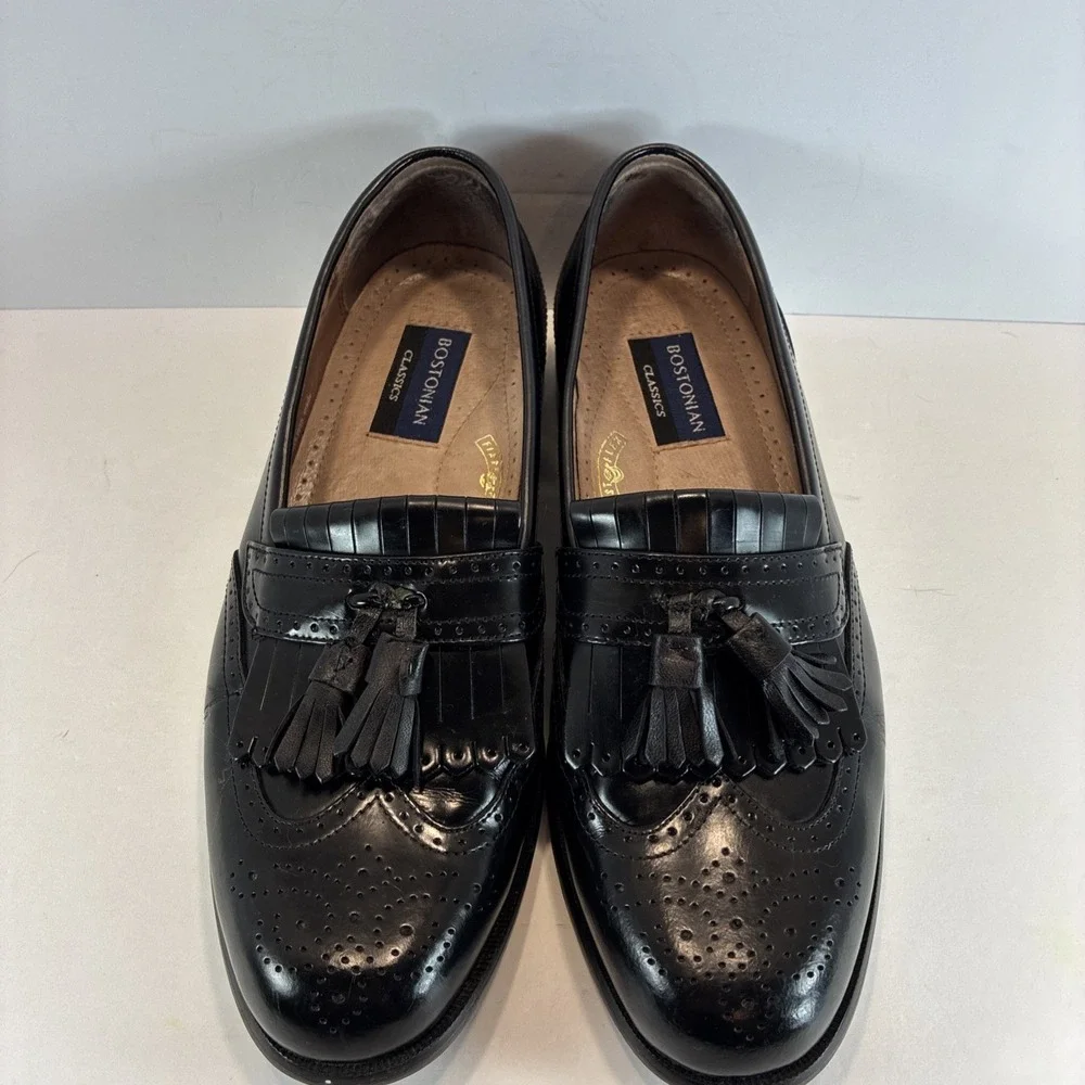 Men's Sz 9.5 M Leather Shoes Bostonian Classics First Flex Black Tassel Wingtip